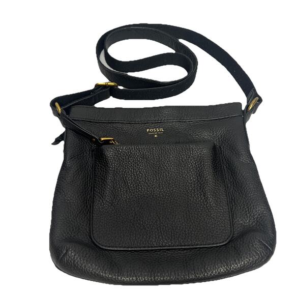 Fossil Black Pebbled Leather Crossbody Purse Multi Pocket Bag - Picture 1 of 12